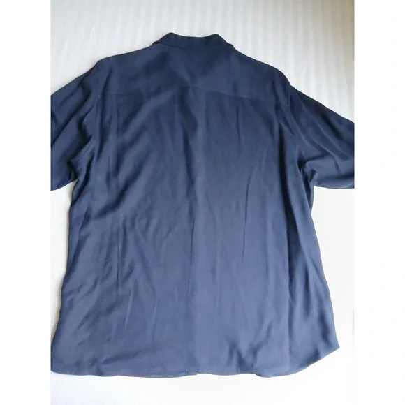 Lauren Ralph Lauren Top 14 / XL Womens Navy Silk Gold Button Crest Old Money New - Picture 10 of 13